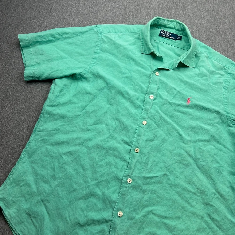 Polo Ralph Lauren Silk Linen Short Sleeve Button Up Shirt Mens Large Green